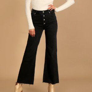 Crop Flare Washed Black High Rise Denim Jeans
